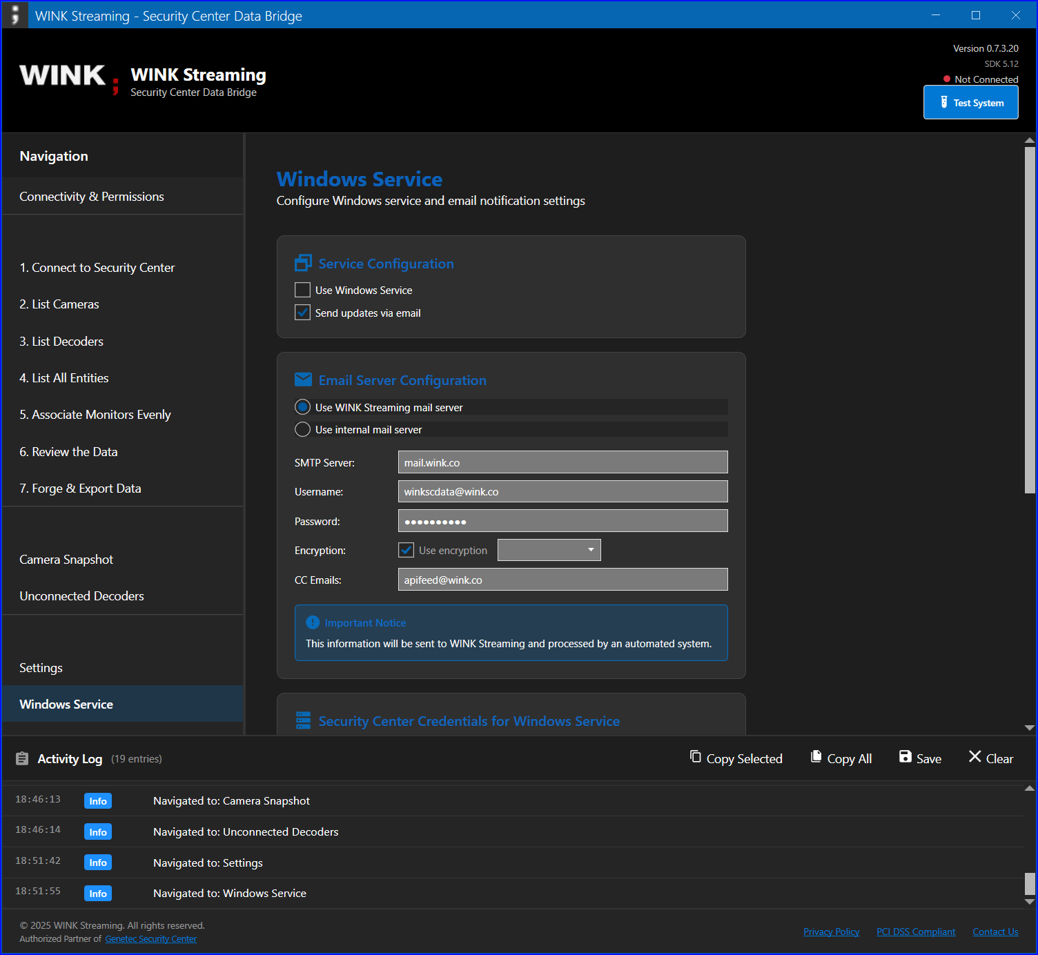 Windows Service Tab